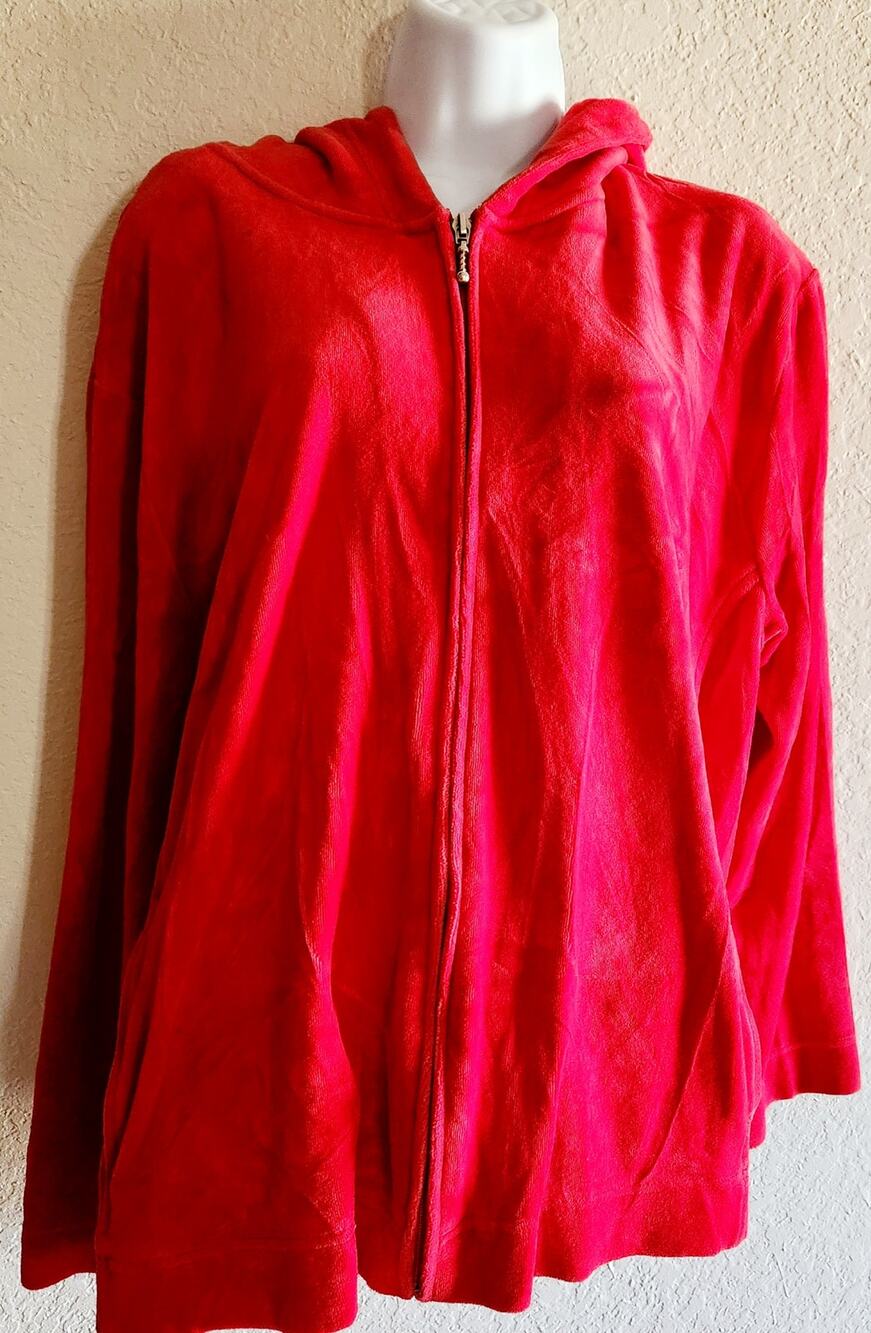 Bobbie Brooks Red Velour Full Zip Hoodie With Pockets 2XL Plus Lightweight